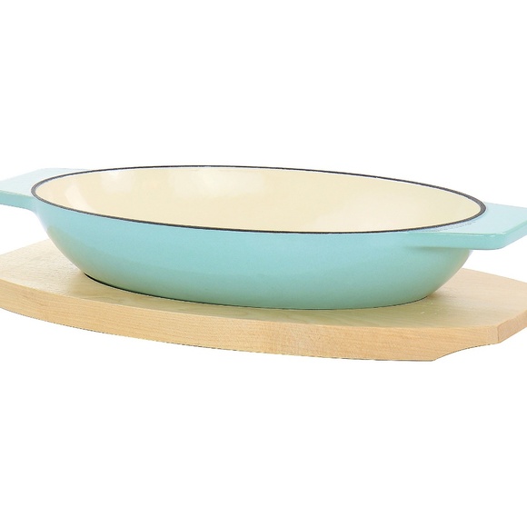 Martha Stewart Enameled Cast Iron 2-Piece Au Gratin with Birch Wood Trivet Set, - Picture 1 of 4